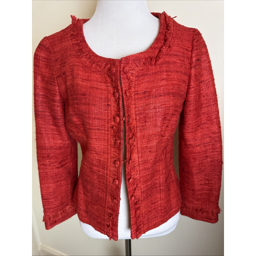 Sara Campbell Red Silk Tweed Jacket Size 2